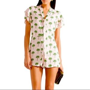 Alice + Olivia Macall Ruffle Short-Sleeve Palm-Tree Print Romper | Size 4